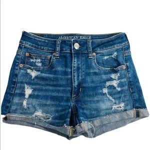 American Eagle Hi-Rise Shortie Distressed shorts sz 6 Super Stretch